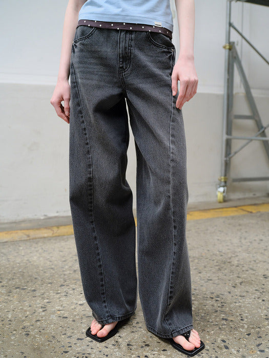 [raive] Curved Cutting Detail Denim VJ6ML479_2color