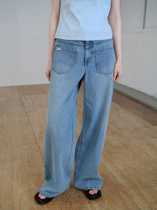 Raive Pocket Detail Denim Pants in Blue