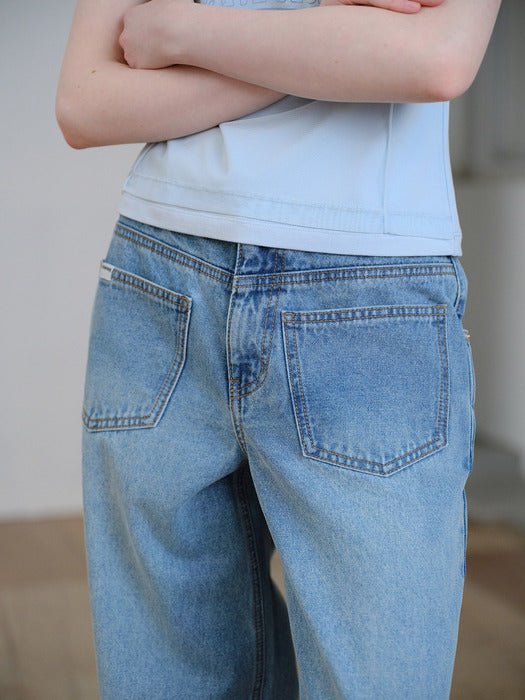 Raive Pocket Detail Denim Pants in Blue