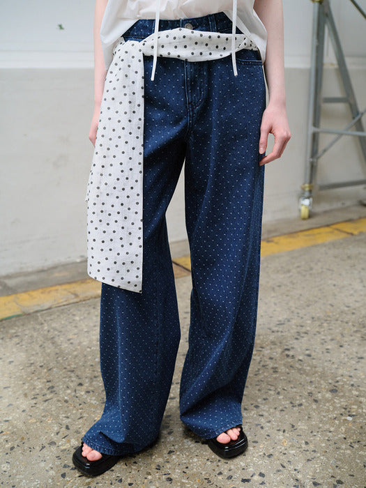 Raive Dot Pattern Wide Denim Pants