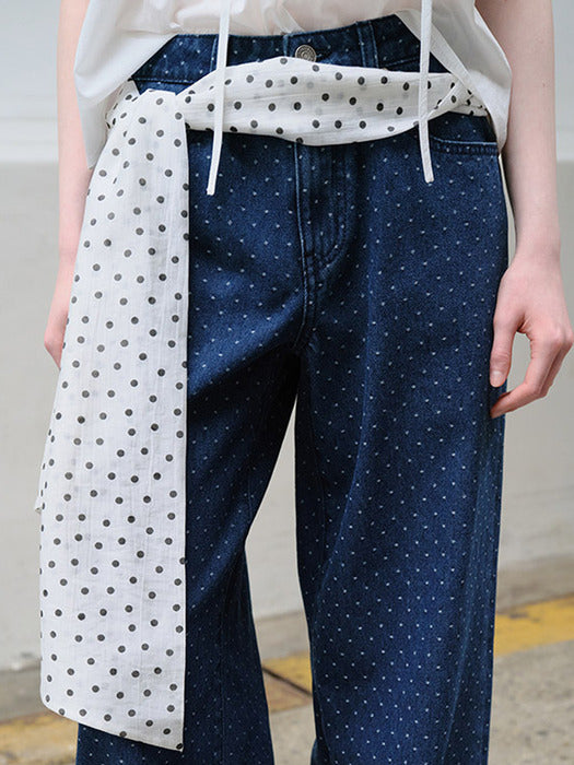 Raive Dot Pattern Wide Denim Pants