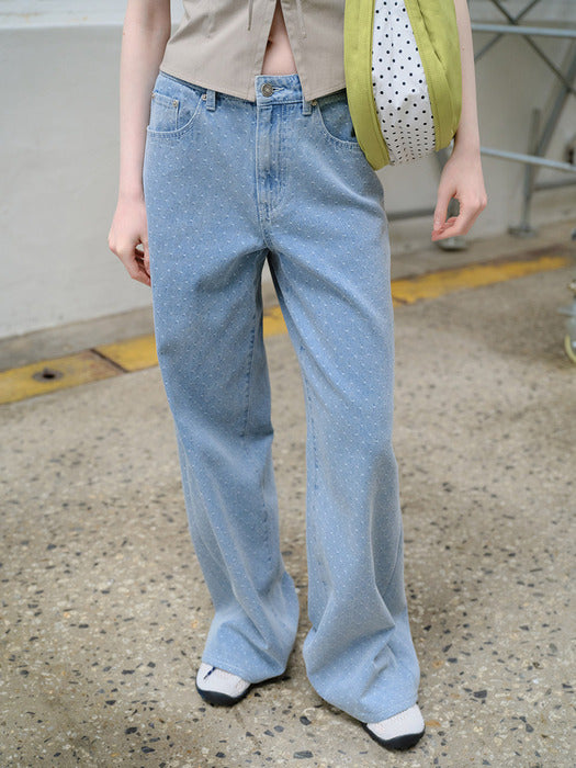 Raive Dot Pattern Wide Denim Pants