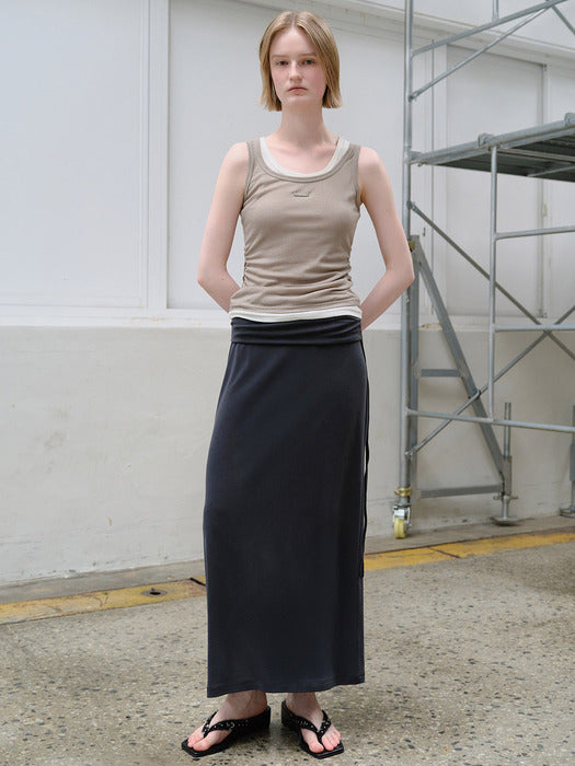 Raive Shirring Banding String Long Skirt