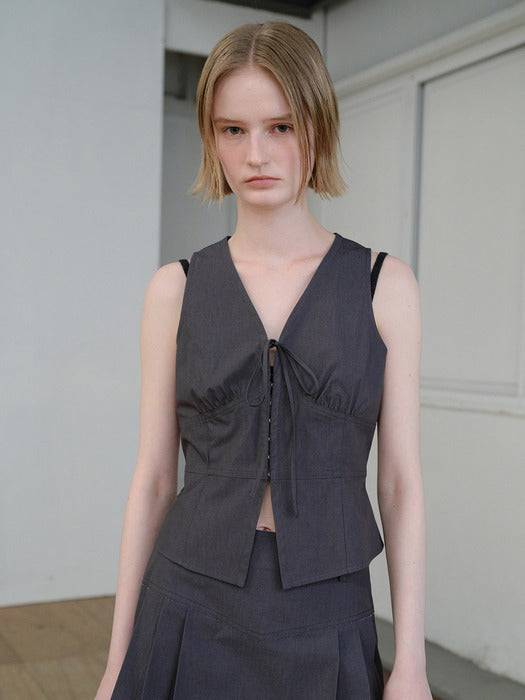 [raive] Tied-detail Vest Blouse VW6MB418_2color