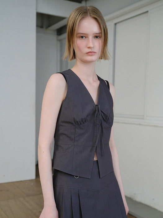[raive] Tied-detail Vest Blouse VW6MB418_2color