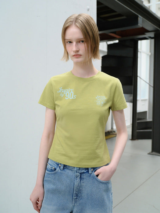 [raive] Lettering Print Slimfit T-shirts VW6ME432_2color