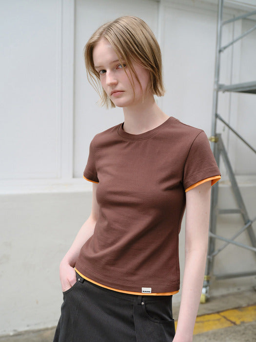 [raive] Layered Two-tone T-shirts VW6ME440_5color