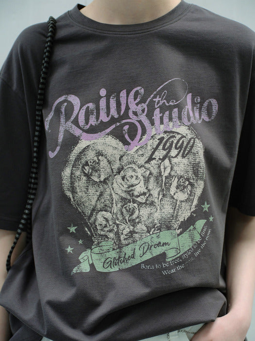 [raive] Heart Rose Blur Graphic T-shirts VW6ME435_2color