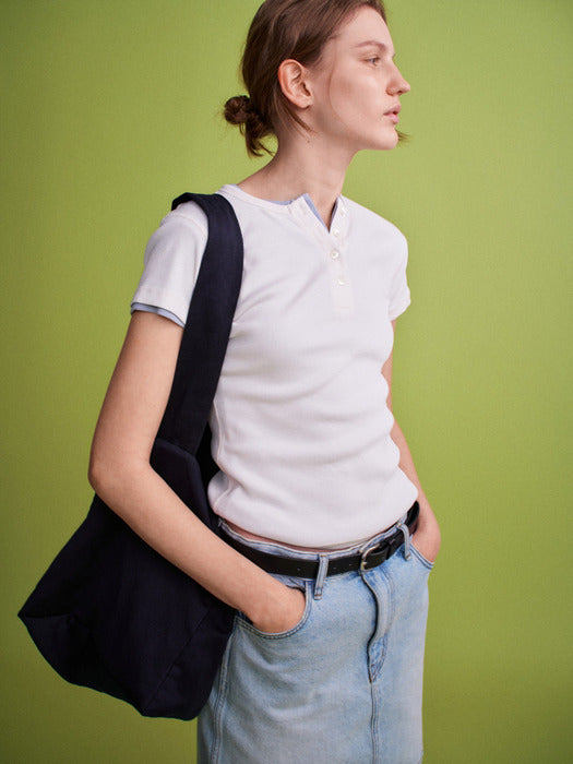 [facade pattern] Henley Neck Rib Slim T-shirt_5color