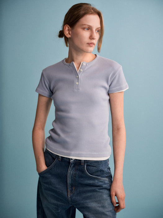 [facade pattern] Henley Neck Rib Slim T-shirt_5color