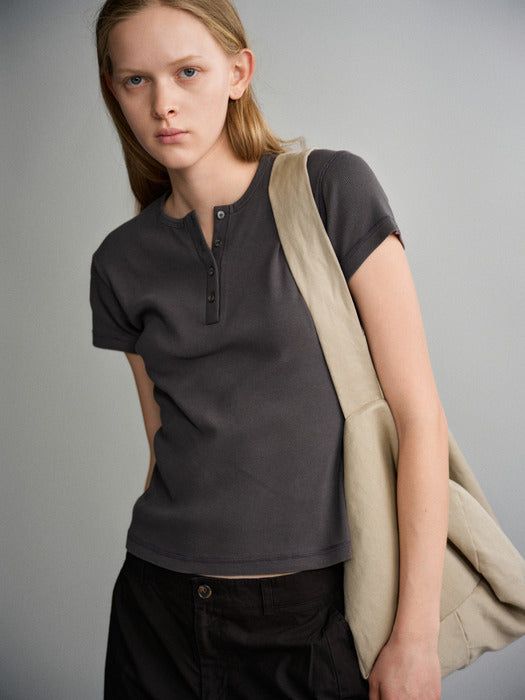[facade pattern] Henley Neck Rib Slim T-shirt_5color