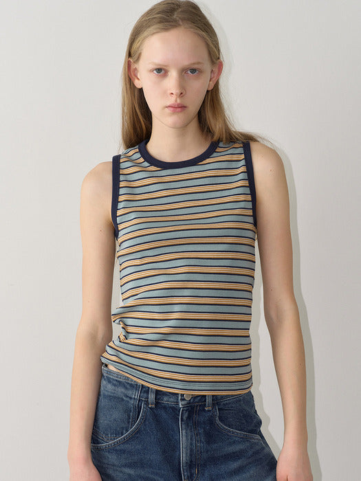 Facade Pattern Stripe Crewneck Sleeveless