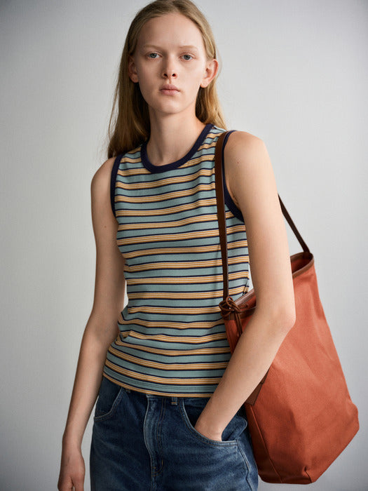 Facade Pattern Stripe Crewneck Sleeveless