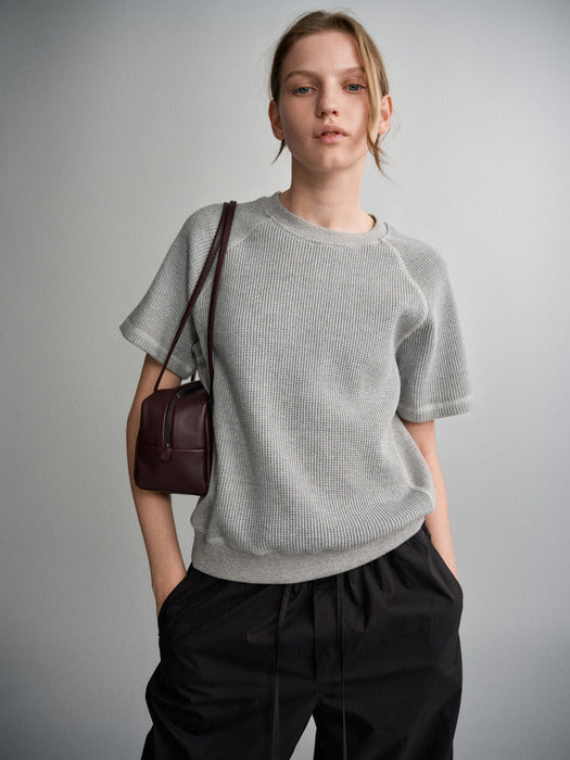 Facade Pattern Textured Half Sleeve Sweat Shirt