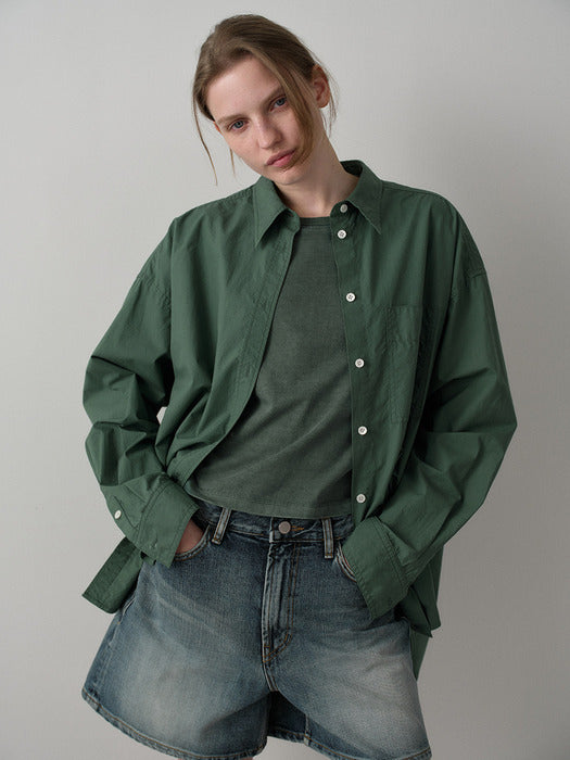 Facade Pattern Vintage Cotton Shirt deep green