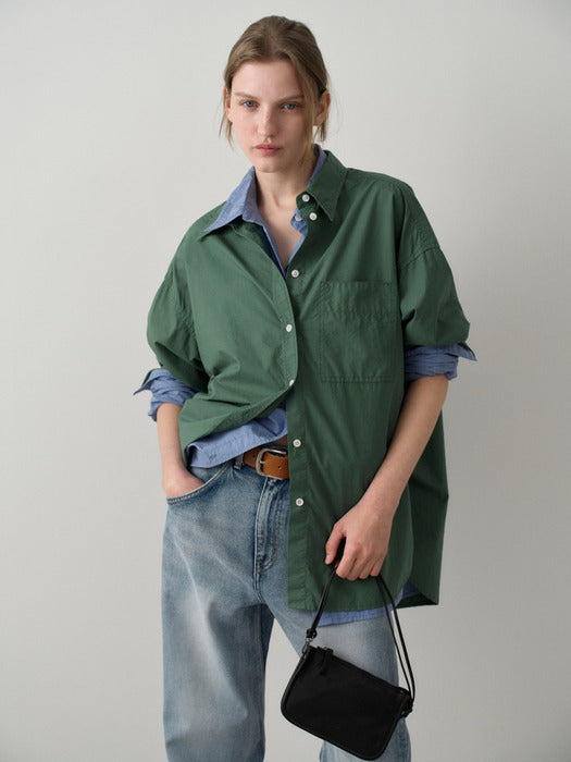 Facade Pattern Vintage Cotton Shirt deep green