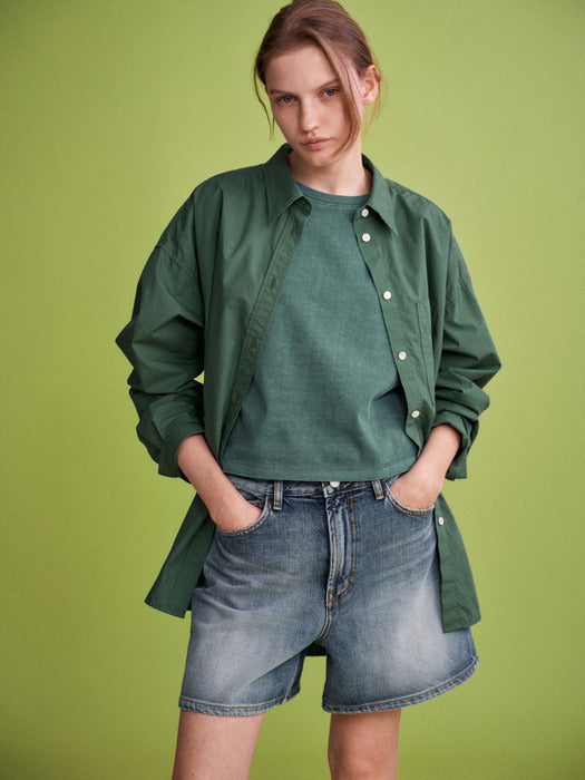 Facade Pattern Vintage Cotton Shirt deep green
