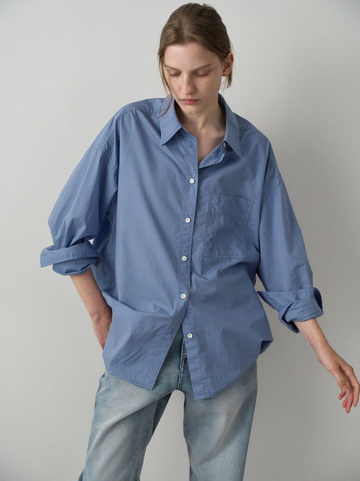 Facade Pattern Vintage Cotton Shirt blue