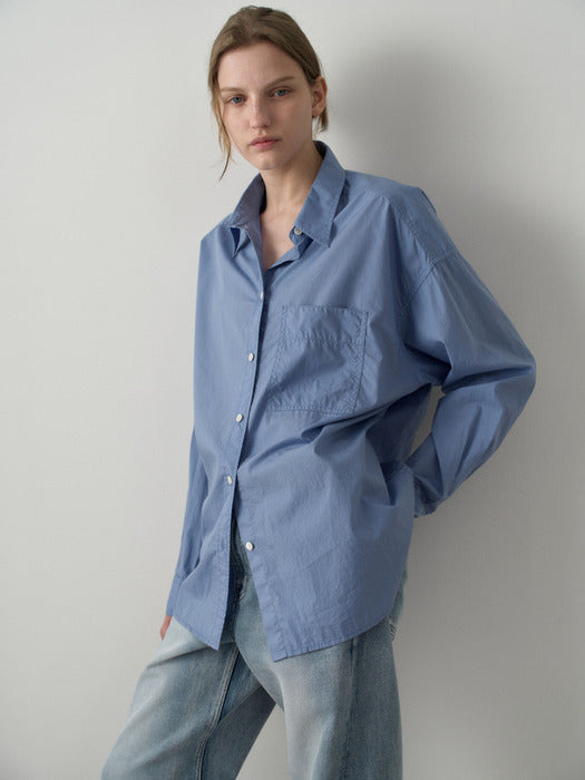 Facade Pattern Vintage Cotton Shirt blue