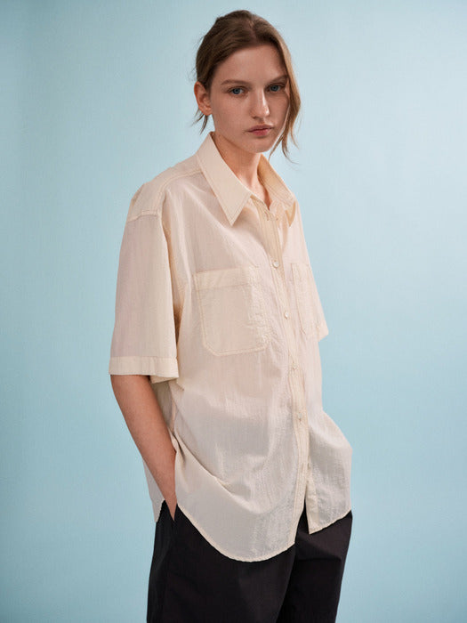 Facade Pattern Double Pocket Half Shirt cream