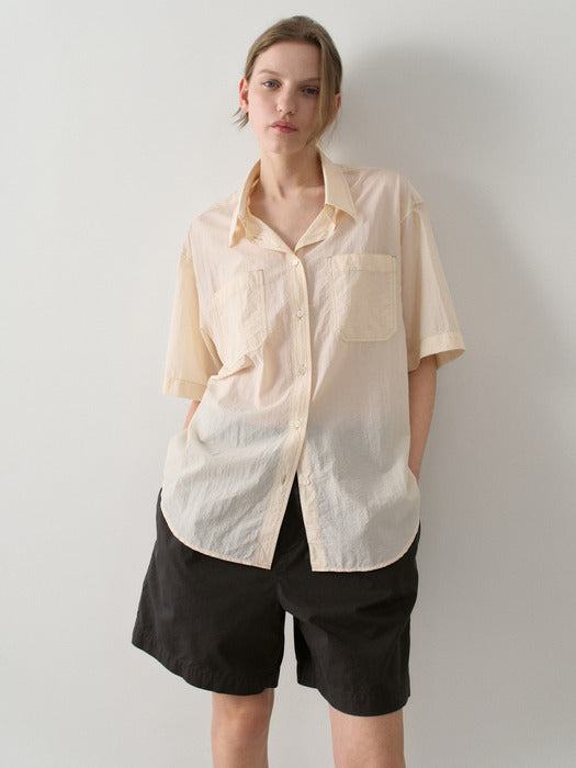 Facade Pattern Double Pocket Half Shirt cream