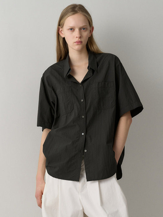 Facade Pattern Double Pocket Half Shirt dark charcoal