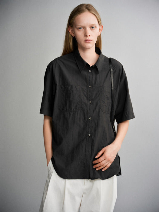 Facade Pattern Double Pocket Half Shirt dark charcoal