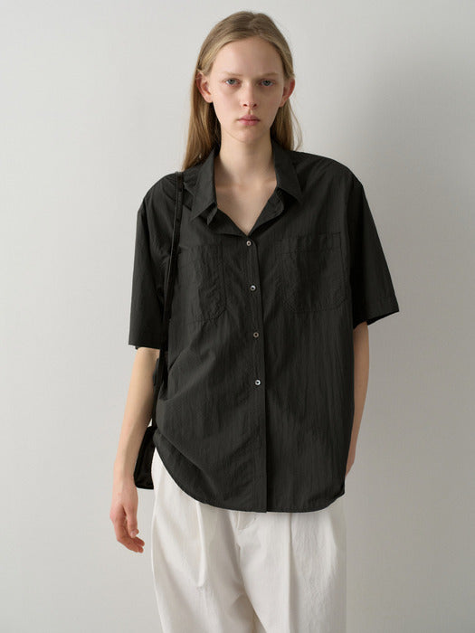 Facade Pattern Double Pocket Half Shirt dark charcoal
