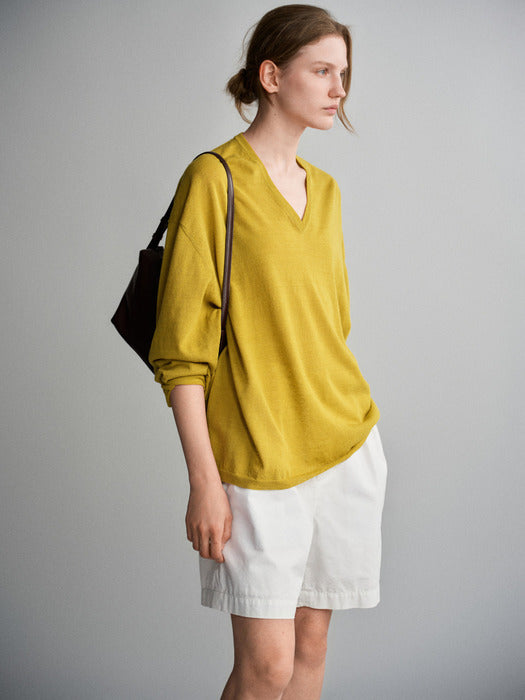 Facade Pattern Boyfit V-neck Knitwear olive