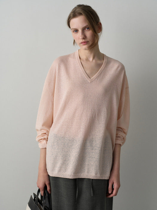 Facade Pattern Boyfit V-neck Knitwear dust pink
