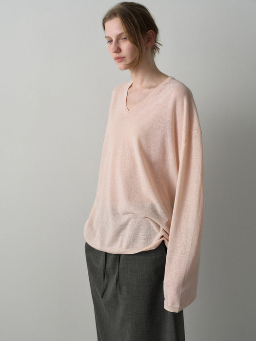 Facade Pattern Boyfit V-neck Knitwear dust pink