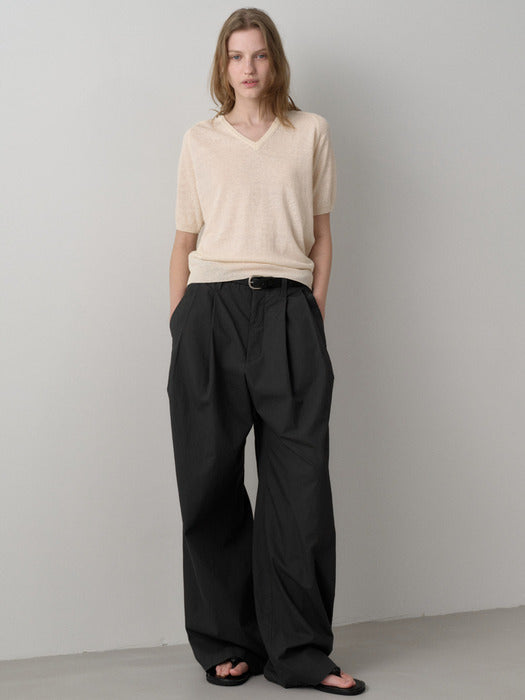 Facade Pattern V-neck Half Sleeve Knitwear ivory