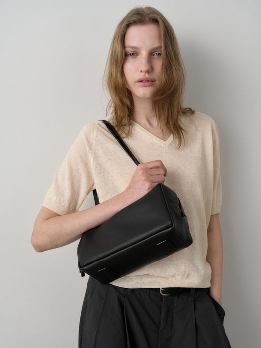 Facade Pattern V-neck Half Sleeve Knitwear ivory