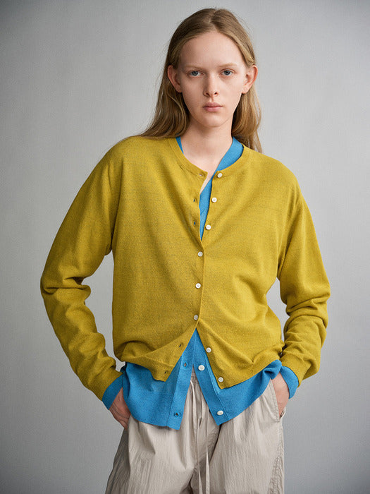 Facade Pattern Linen Breeze Cardigan olive