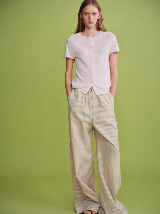 Facade Pattern Linen Half Sleeve Cardigan ivory