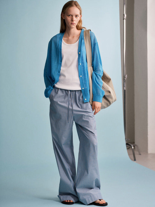 Facade Pattern Oversized V-neck Sheer Cardigan blue