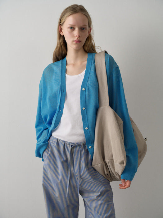 Facade Pattern Oversized V-neck Sheer Cardigan blue
