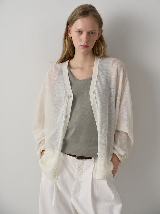 Facade Pattern Oversized V-neck Sheer Cardigan cream