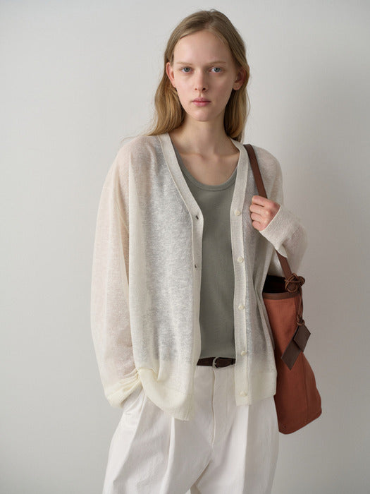 Facade Pattern Oversized V-neck Sheer Cardigan cream