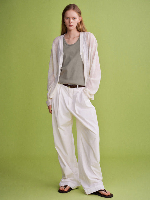 Facade Pattern Oversized V-neck Sheer Cardigan cream