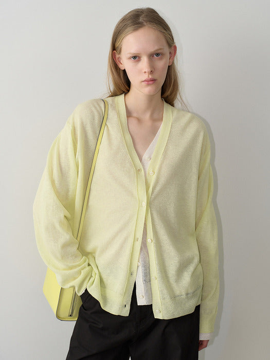 Facade Pattern Oversized V-neck Sheer Cardigan lime