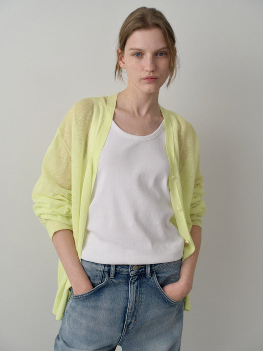 Facade Pattern Oversized V-neck Sheer Cardigan lime