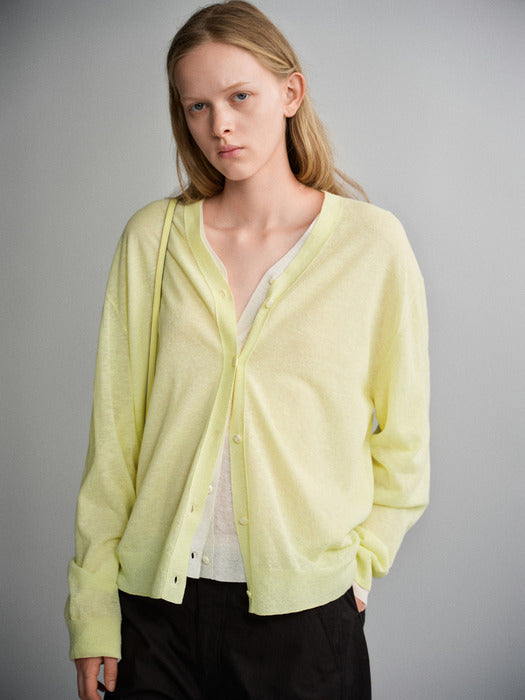Facade Pattern Oversized V-neck Sheer Cardigan lime