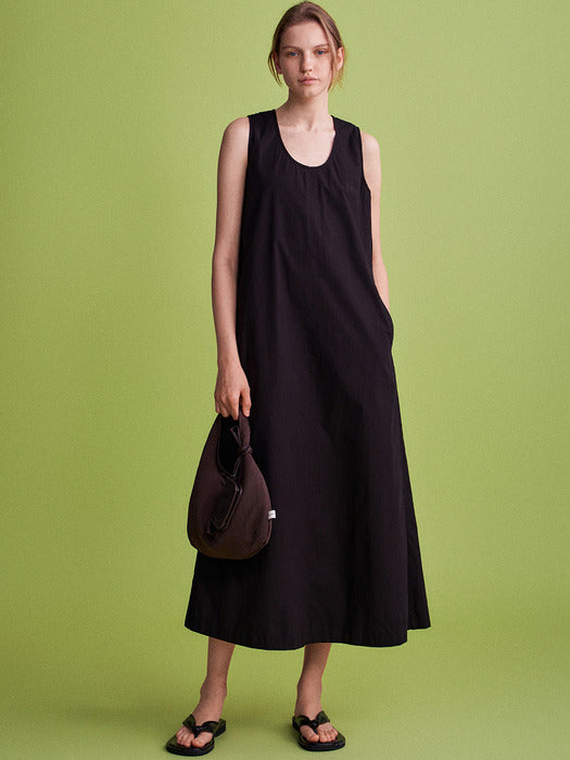 Facade Pattern Vintage Cotton Sleeveless Dress black