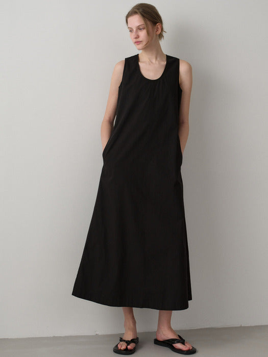 Facade Pattern Vintage Cotton Sleeveless Dress black