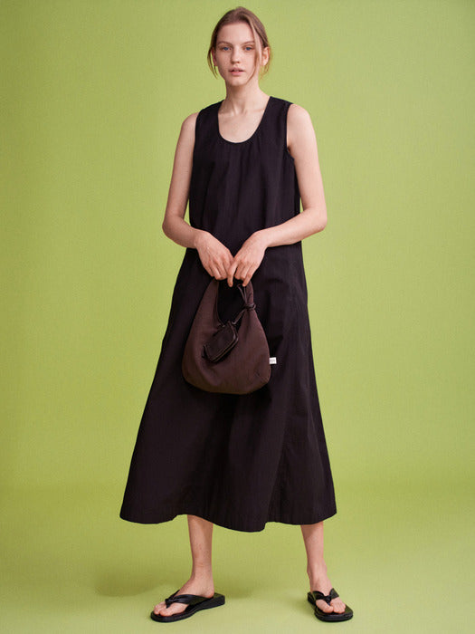 Facade Pattern Vintage Cotton Sleeveless Dress black