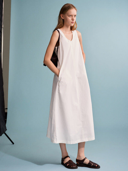 Facade Pattern Vintage Cotton Sleeveless Dress white