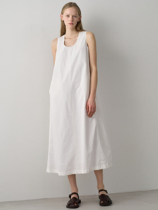 Facade Pattern Vintage Cotton Sleeveless Dress white