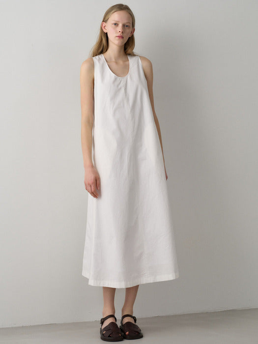 Facade Pattern Vintage Cotton Sleeveless Dress white