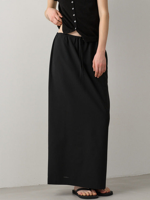 Facade Pattern Summer Wool Maxi Banding Skirt black